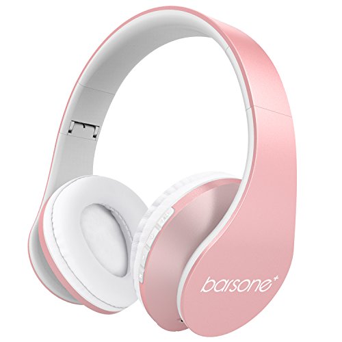 Barsone Cascos Inal  mbrico Bluetooth con Micr  fono y Radio Incorporada Soporta Tarjeta TF  Auriculares Est  reo de Diadema Plegables con Orejeras Suaves para iPhone  M  viles Android  Tableta  Oro rosa 