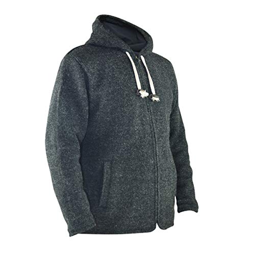 virblatt Herren Wolljacke mit Kapuze Herren Kapuzenjacke Hoody 100% Naturwolle – Winddicht L