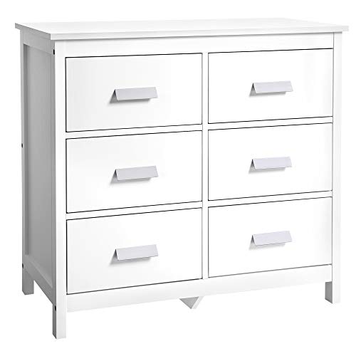 VASAGLE Commode à 6 Tiroirs, Meuble à Tiroirs, Buffet, Rangement, Style Moderne, Structure Stable et Résistante, Organisateur, pour Salon, Chambre, Entrée, 80 x 40 x 75 cm, Blanc RCD04WT