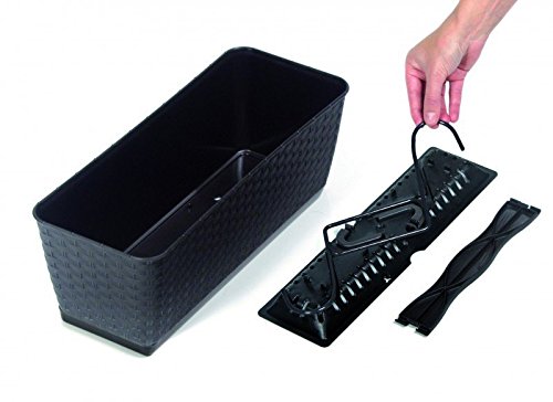 Set 4 x Pflanzkasten im Rattan Design mit integriertem Wasserspeicher und Halterungen aus Metall für Geländer aller Art oder zum Aufstellen, Maße B 50 x H 17,2 x T 17,4 cm, Farbe Anthrazit - 3
