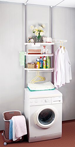 Preisvergleich Produktbild WOLTU BZ4109+BZ4110 Teleskop Garderobensystem, Regal Standregal, verstellbares Ordnungssystem, Metall&Kunststoff, 160-290cm, 3 Ablagen, weiß