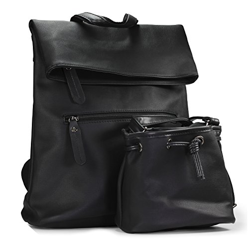 Urcover® Unisex Designer Foldover Rucksack + kleiner Beutel in Farbe, auch als Umhängetasche Handtasche mit Reiß- & Magnetverschluss | Freizeitrucksack Daypack