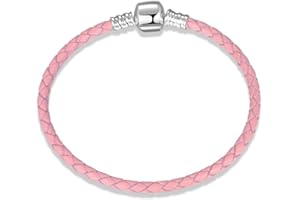 TELEYE Bransoletka pleciona ze skóry PU ze srebra wysokiej próby 925 z okrągłym zapięciem, zawieszka pasuje do Pandora, charms, biżuteria, prezenty dla dziewcząt i kobiet