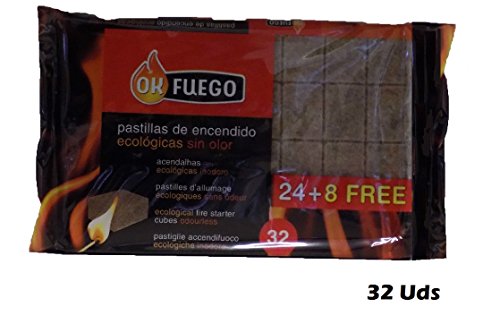 Paquete de 32 pastillas de encendido ECOLÓGICAS SIN OLOR fuego para chimeneas, estufas, barbacoas
