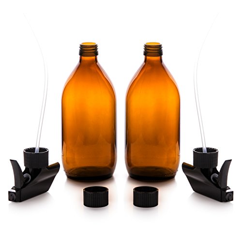 2 x Premium Bernstein Glas Spray Flaschen 500 ml mit feinen Nebel Spray Trigger. Wiederverwendbar Flaschen für Bio Beauty/Hautpflege Produkte, umweltfreundliche Reinigung Produkte, Aromatherapie, Zerstäuberfunktion Pflanzen & Blumen - 2