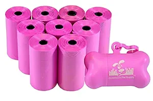 180 Pet Waste Bags, Dog Waste Bags, Bulk Poop Bags with Leash Clip and Bone Bag Dispenser - (180 Bags, Pink)