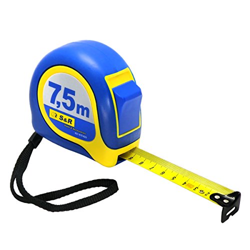 S&R Bandmaß 7,5 m x 25mm, Massband Nylon beschichtet, schlagfestes, Rollband gummiertes Gehäuse, MUSTANG Serie - 2