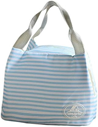 Clearance Internet Lunch Bag,Insulated Cold Canvas Stripe Picnic Carry Case Thermal Portable Lunch Bag Convenient Storage Bag Picnic Lunch Pouch Handbag Container (23.5*15.5*30cm, Sky Blue)
