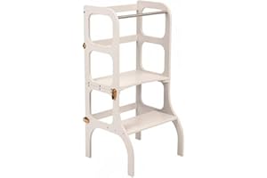 Ette Tete STEP’n’SIT® Torre Apprendimento Montessoriana Convertibile • Multifunzione 2 in 1 (Con cerniere in dorati, Grigio)