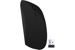 UrChoiceLtd® Ratón Inalámbrico Silencioso Ultra Delgado 2,4 GHz USB Receptor Nano óptico Ergonómico Juegos Oficina Ratón Portátil / PC / Tableta / MacBook （Negro）