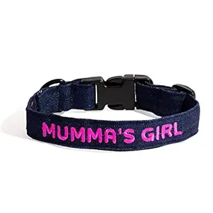 Lana Paws Mumma's Girl Adjustable Embroidered Denim Fabric Dog Collar Belt - Large