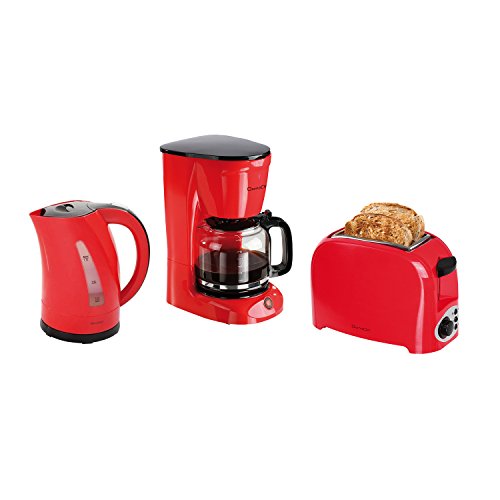détail Grille-pain 2 fentes rouge/noir + Bouilloire rouge/noir 1.7L + Cafetière 15 tasses