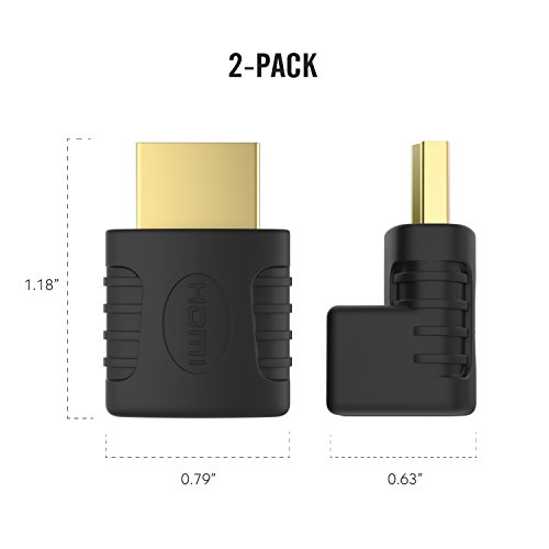 MoKo HDMI Adapter 90°, [2 Stück] High Speed Right Angle Gold Plated HDMI Stecker Male auf Female Buchse Kabel Konverter für 3D / Ethernet, Five TV, 4K/HD TV, Schwarz - 7