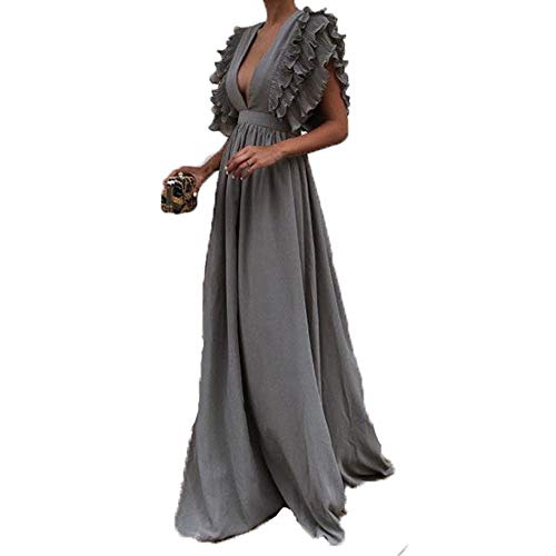 Preisvergleich Produktbild Abendkleid Dasongff Damen Elegant Tiefer V-Ausschnitt Partykleid Bodycon Sommerkleid Frauen Fly Hülse Maxikleid Kurzarm Minikleid Vintage Dress