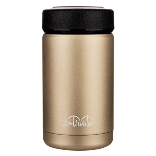 Justfwater Thermos in acciaio inox a isolamento termico, con sistema di chiusura sottovuoto e filtro da tè, 360 ml - Gold