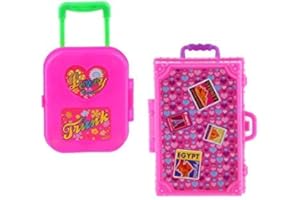 HINTER Plastic Rolling Suitcase Luggage Box for Dollhouse Decoration Accessory Pink Miniature Luggage 14 years up 2pcs