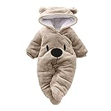 Baby Winter Fleece Overall Jumpsuit Neugeborenes Mädchen Junge Niedlich Bär Strampler Schneeanzug Outfits Spielanzug mit Kapuze Footies, Braun, 3-6 Monate/66CM