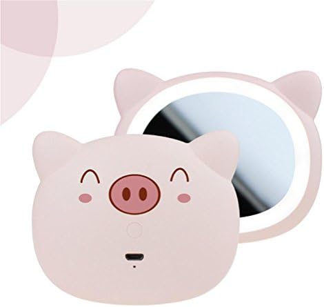 GNOONEQ Night Light Creative Usb Rechargeable Intelligent Led Lamp Portable Mini Cartoon Makeup Mirror , Pink