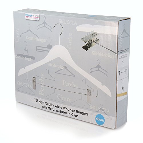 10 Holz Kleiderbügel mit Clips – Weiß – 45cm – Hangerworld - 4