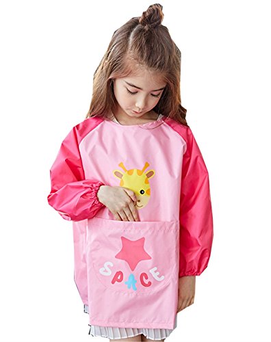 Chilsuessy Malkittel Malschürze Bastelkittel Craft Schürze mit langen Ärmeln für Baby Kinder Mädchen Jungen , Wasserdicht, abwaschbar, 3 Größen von 2-9 Jahre Alt, Pink, L/Koepergroesse 115-135cm