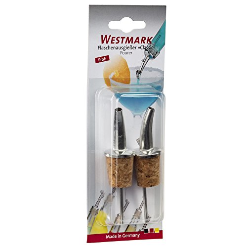 Westmark 43702280 zwei Spirituosen-Ausgießer für Flaschen, Mit Luftröhrchen, Naturkorken/Messing, Nickelfrei, Classic-Gastro, Silber - 2
