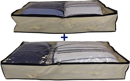 Neusu Heavy Duty Underbed Storage Bag with Clear Lid (Beige, Multipack Large 100L + XL 150L)
