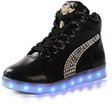 Unisxe- Led Light Up Shoes for Adult Women Men -Flashing Trainers -USB Charge-White and Black (Choose One Size Up)