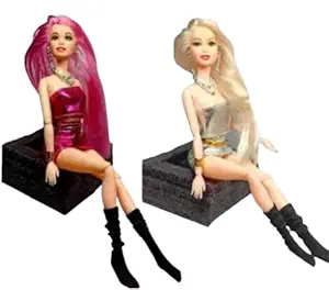 MGT CREATION Foldable and moveable Hand and Leg Fully Foldable Barbie Doll Set Combo for Girls Hair Color Same as Doll Cloths Color (Age 3+) Pack of 2 (Silver & Red)