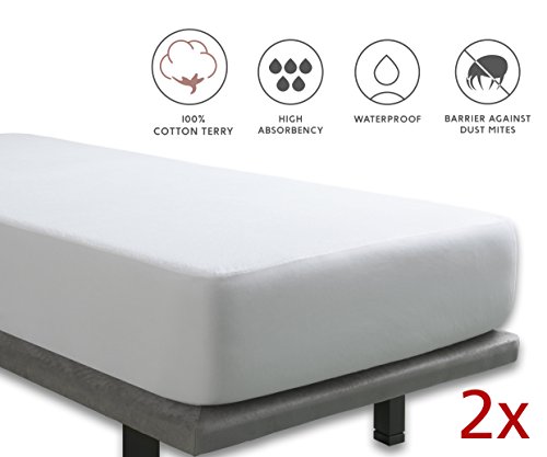 détail Tural - Lot de 2 Protège-Matelas imperméable. Tissu éponge 100 % Coton. Dimensions 90x200 cm/Forme Drap Housse
