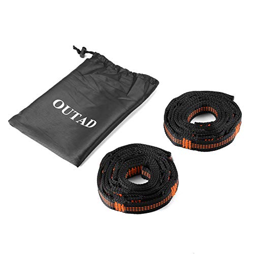 fghfhfgjdf OUTAD 2 pcs Hammock Tree Straps Set Versatile Heavy Duty 14 Loops No Stretch Suspension System Kit for Outdoor Hammock(Black with Orange Line)