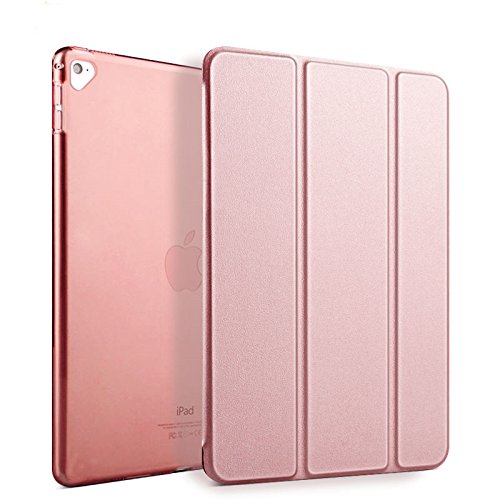 iPad Schutzhülle PU Ledertasche Rund Schutz Case Smart Cover mit automatischer Aufwachen/Schlaf Funktion abklappbar Standfunktion Hülle (Für Neu iPad 9,7" 2017 Version A1822, Rose gold)