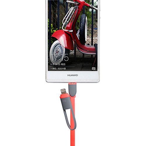 eJiasu 2 in 1 Blitz 8 Pin + Micro-USB-Sync-Daten / Lade flache USB-Kabel für iPhone 6 6S Plus 5 5s 5c se, iPad Air, Samsung, HTC und andere Android-Handys Tablet (3.3ft / 1m) (rot) - 4