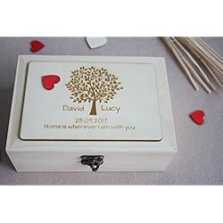 Caja de madera clásica de boda con grabado de árbol, libro de invitados para boda personalizado, buzón con corazón, caja para recuerdos y deseos de boda