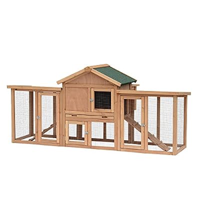 Pawhut Poulailler clapier modèle Chalet Multi-équipé : rampes, nichoirs, perchoirs, Plateau excrément, fenêtre, Portes Bois Massif