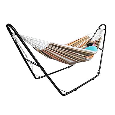 Sotech - Hamac avec Support,Ajustable Hamac Double avec Support en métal, pour 2 pers, Sac de Transport Inclus, Facile à Monter et à démonter,Beige/Brun/Orange
