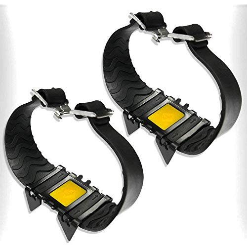 Ogquaton Crampons Extérieurs Anti-Slip Chaussures Couvre Portable Facile Amovible Quatre Griffes Chaussures Couvre pour Mont Hiver Marche Pêche Randonnée Une Paire Noir et Jaune