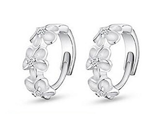 BoowholUnisex Women's Clip on Drop 925 Sterling Silver Glitter Diamond 3 Flower Crystal Glitter Earings Hoop