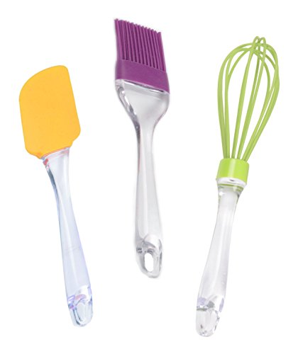 3-teiliges Silikon Küchenset / Backset – Teigschaber, Schneebesen und Back Pinsel (Bunt)