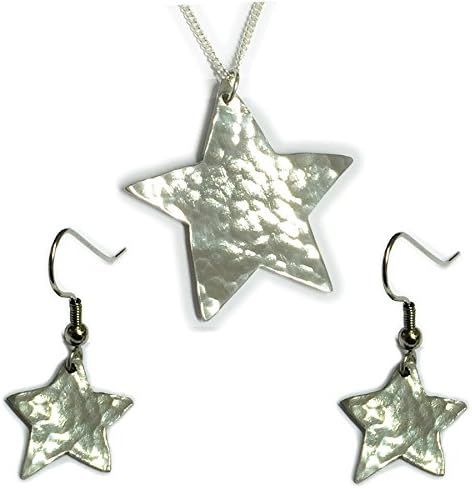 Beaten Star Tin Necklace &amp; Earrings Set. 10th Anniversary Gift.