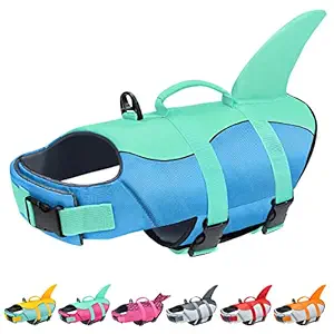 Malier Dog Life Jacket, Ripstop Dog Life Vest Adjustable Dog Life Preserver with High Buoyancy, Shark Dog Life Jacket with Rescue Handle Puppy Life Jacket for Small Medium Large Dogs Swimming Boating