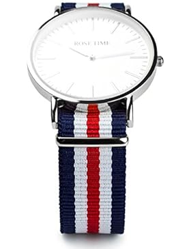 Rose Time Unisex Nato Strap Armbanduhr Navy Weiss Rot