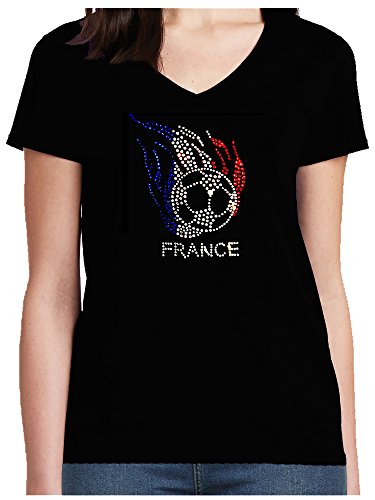 Premium Shirt Damen Fussball Frankreich mit Strass France statt Trikot , T-Shirt, Grösse L, schwarz