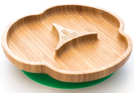Baby Toddler Divider Plate, Suction Stay Put Feeding Plate, Natural Bamboo (Green)