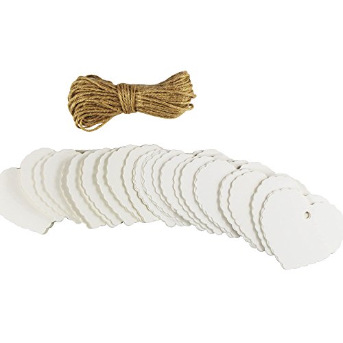 EDGEAM 100er Kraft Papier Geschenk Anhänger Etikette mit Jute Seil f. Weihnachten Hochzeit Geburtstag Party Decor (Weiß) - 5