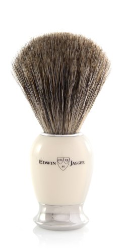 Edwin Jagger Pure Badger Shaving Brush - Imitation Ivory Handle with Nickel Plated End Cap