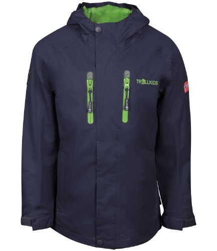 Trollkids Kinder wasserdichte Regenjacke Sognefjord, Marineblau / Grn, Gre 98