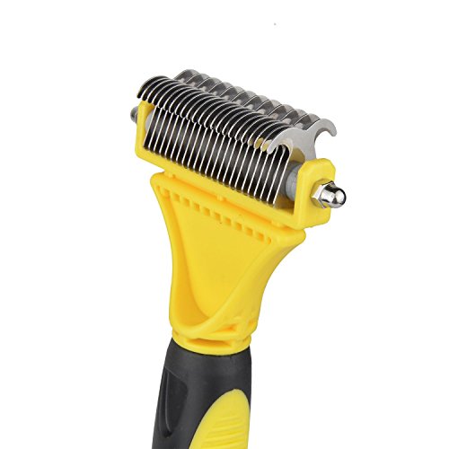 Pet-Dematting-Comb-with-Double-Sided-Dematting-Rake-By-Vaxuia-Remove-Loose-UndercoatMatted-Tangles-and-KnotsGreat-Pet-Dog-Cat-Grooming-Tool-for-Brushing-and-Deshedding