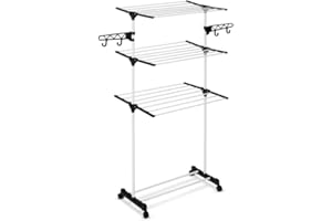 Massido Wäscheständer Turm Mit Rollen Ausziehbar Platzsparend Wäscheturm Wäscheflügeltrockner Wäschetrockner Ständer Stabiler Standtrockner Trockenfläche 15 M Delia 156 x 58,5 x 76 cm