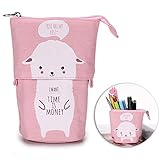 Lindo estampado de ovejita: la parte exterior de la bolsa de lápices está hecha de una lona duradera con un estampado de ovejita graciosa en el exterior. Este estuche lindo es muy adecuada para niñas y niños.