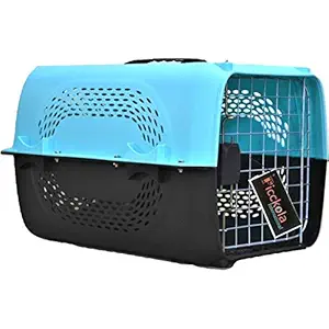 Picckola International Pet Travel Carrier Dog Cat Rabbit Basket Plastic Handle Hinged Door Folding Collapsible Transport Box Crate Cage Size 19.5 x 13 x 12.5 Inch for Puppy Cats (Blue)